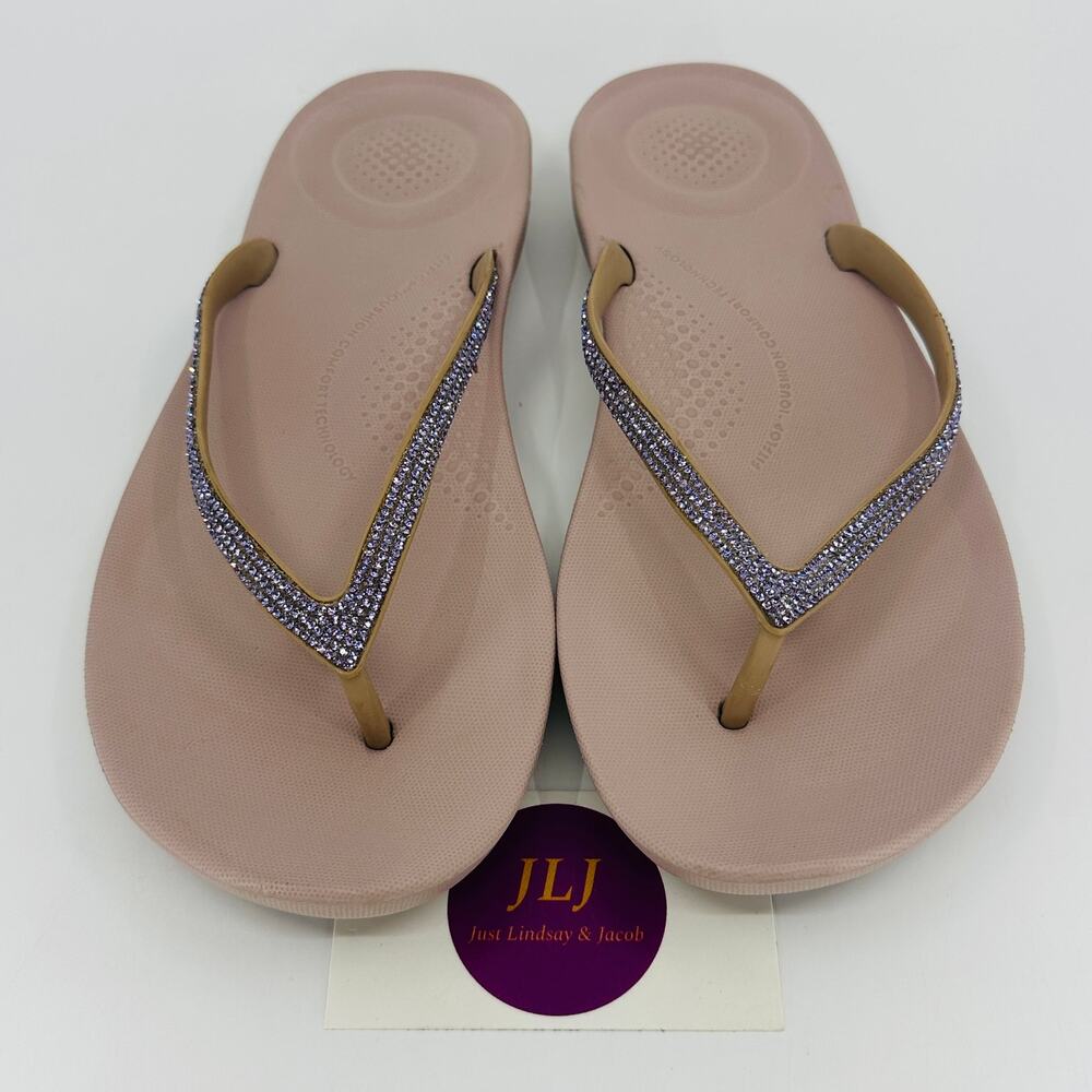FitFlop Women's iQUSHION Sparkle Ergonomic Flip-Flop Thong Sandals Size 8